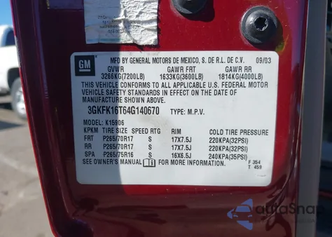 2004 GMC Yukon Xl 1500 Slt from USA, damaged, VIN 3GKFK16T64G140670